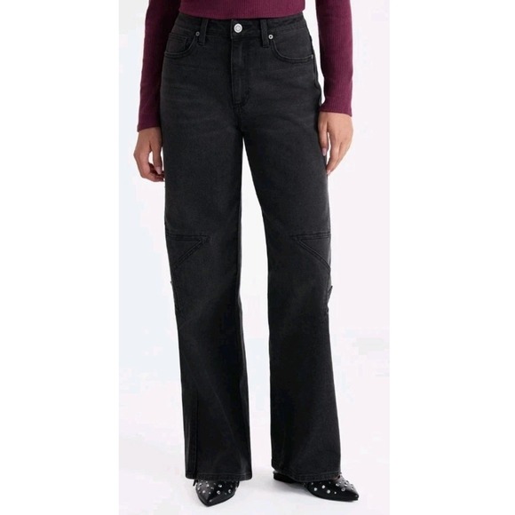 No Boundaries Denim - No‎ Boundaries Women Black Star Patchwork Wide Leg Mid-Rise Jeans Size 4 NEW